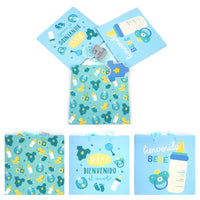 3Pk Square Square Baby Boy Espanol Glitter Gift Bags, 3 Designs