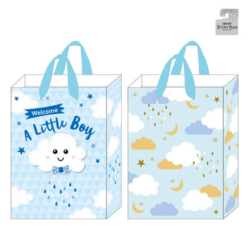 2Pk Extra Large Baby Boy Cloud Hot Stamp/Glitter Gift Bags