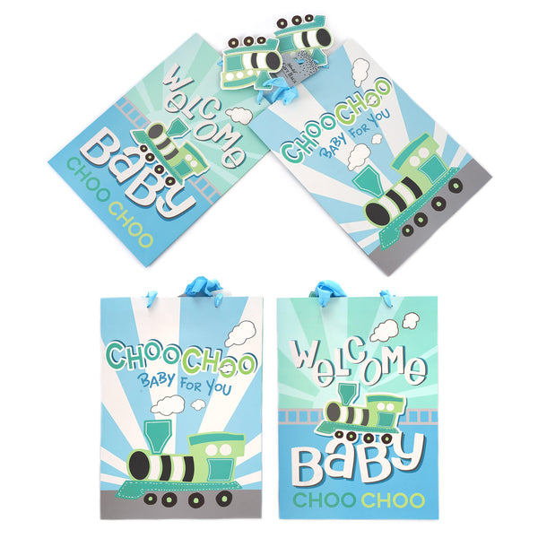 2Pk Extra Large Baby Train Party Glitter Gift Bags