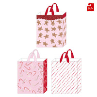 3Pk Large Christmas Gift Bags W/Glitter-Hot Stamp, Gingerbread & Candy Canes, 3 Designs