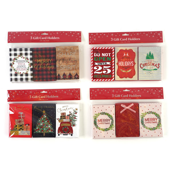 3Pk Christmas Gift Card Holders, 3.75" X 5.5", 4 Assortments