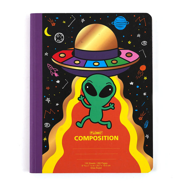 130 Sheet Composition Notebook, Alien Arrival, 9.75 X 7.5"