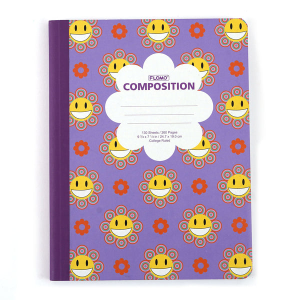 130 Sheet Composition Notebook, Flower Smilies, 9.75 X 7.5"