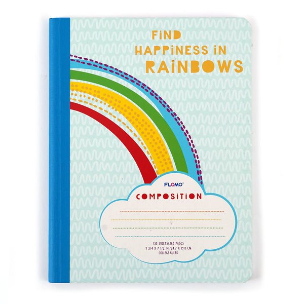 130 Sheet Composition Notebook, Rainbow Happiness, 9.75 X 7.5"