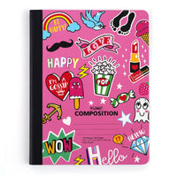 130 Sheet Composition Notebook, Stickers Galore, 9.75 X 7.5"