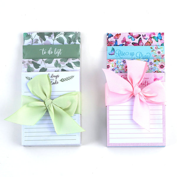 240 Sht 4Pk Note Pads Set W/Ribbon, Multi Size Pads, 8"L X 4"W, 2 Designs