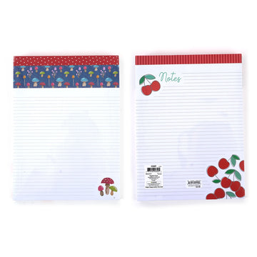 2Pk 80 Sheet Legal Pads, Mushroom & Cherries, 11.5"L X 8.5"W, 2 Designs