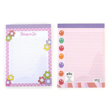 2Pk 80 Sheet Legal Pads, Flowers/Smileys, 11.5"L X 8.5"W, 2 Designs