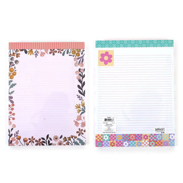 2Pk 80 Sheet Legal Pads 11.5"L X 8.5"W, Botanical Garden/Daisy Checker, 2 Designs