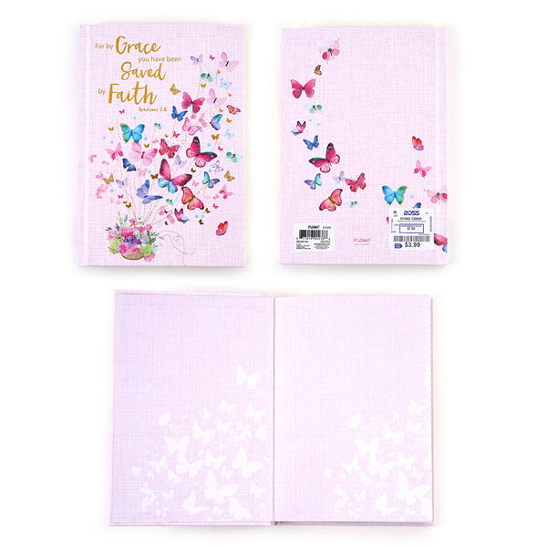 160Sht/320 Pages Religious Book Bound Hot Stamp Journal, Butterfly, 8.5"L X 6"W