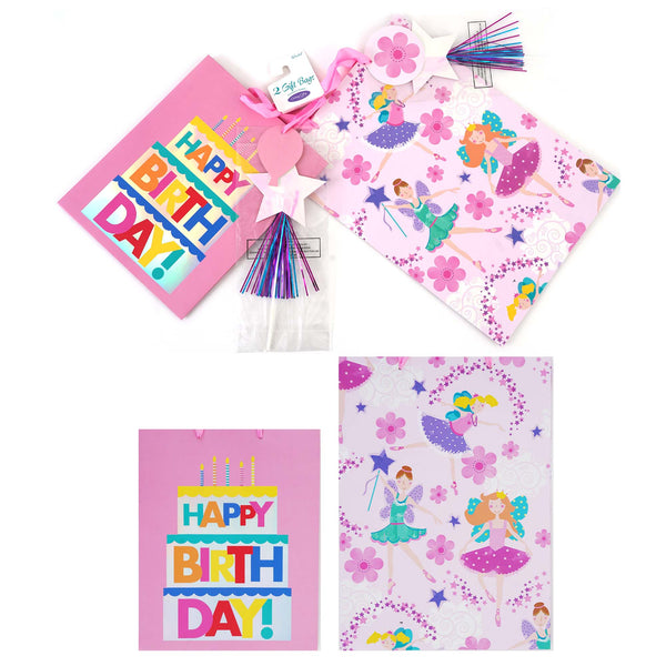 2Pk E/L Birthday Princess Party Platinum Elite Hot Stamp/Glitter Gift Bags With Paper Wands