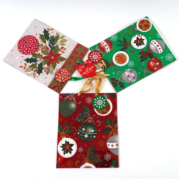 3Pk Large Christmas Traditional Joy Hot Stamping Bag, 4 Designs