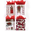 4Pk Medium Christmas Classic Poinsettia Glitter Bag, 4 Designs