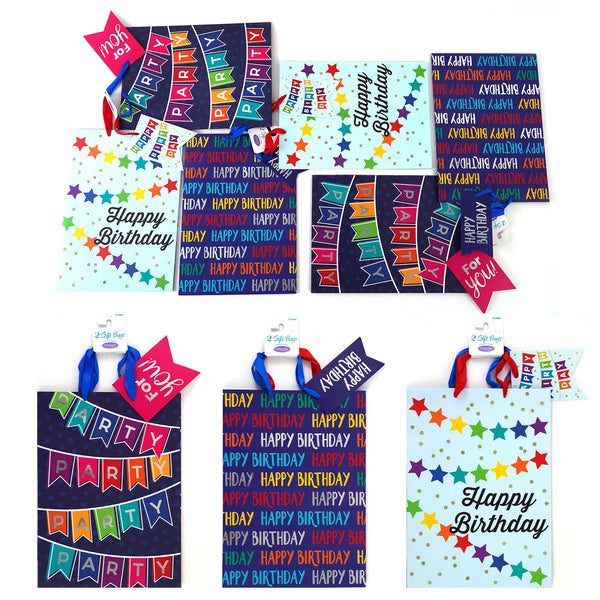 2Pk Extra Large It'S A Banner Birthday Hot Stamp/Glitter Premium Plus Bag, 3 Designs