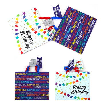 2Pk Horizontal Birthday Typography-Banner Glitter/Hot Stamp Gift Bags, 2 Assorted Designs