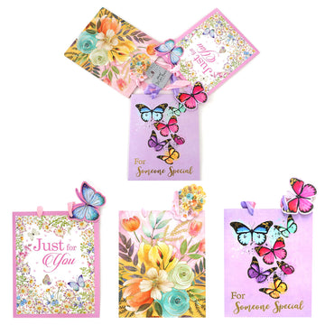 3Pk Large Flowers & Butterflies Party Hot Stamp/Glitter Premium Plus Bag, 3 Designs