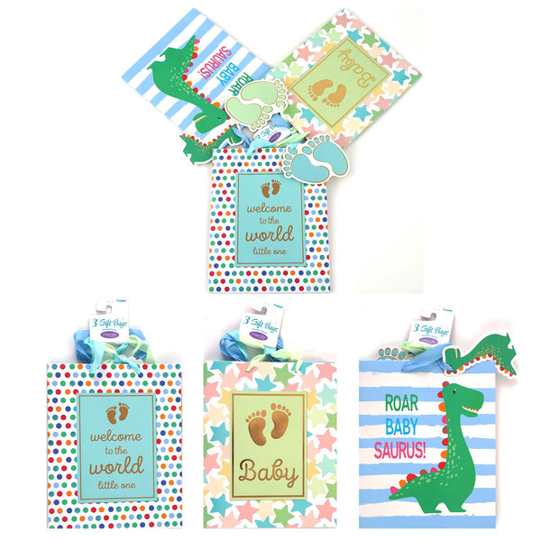 3Pk Large Babies On The Way Hot Stamp/Glitter Premium Plus Bag, 3 Designs