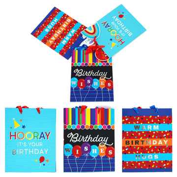 3Pk Large Hooray Birthday Love Hot Stamp Premium Plus Bag, 3 Designs