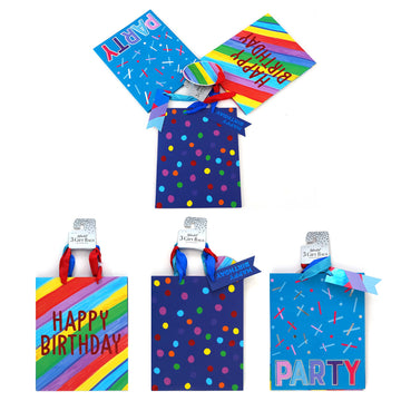 3Pk Large Birthday Stripe-Dots-Confetti Party Hot Stamp Premium Plus Bag, 3 Designs