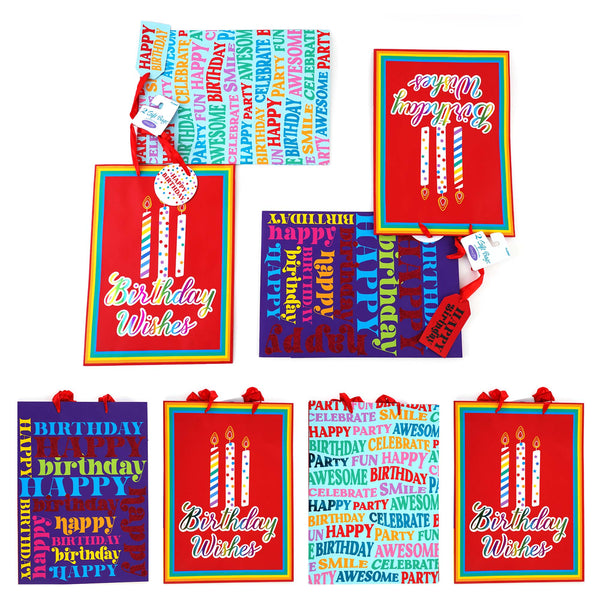 2Pk Extra Large Birthday Big Candle Wishes Hot Stamp Premium Plus Bag, 3 Designs