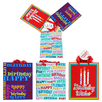 3Pk Large Birthday Big Candle Wishes Hot Stamp Premium Plus Bag, 3 Designs