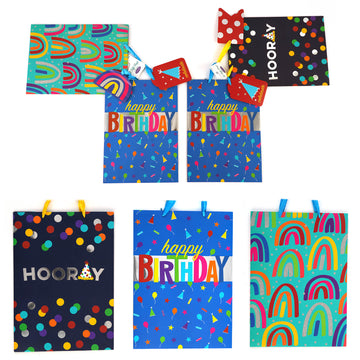 2Pk Extra Large Birthday Rainbow Hooray Hot Stamp/Glitter Premium Plus Bag, 3 Designs