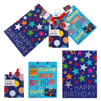 3Pk M/L/E Birthday Balloons&Stars Party Hot Stamp/Glitter Premium Plus Bag, 3 Designs