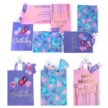 2Pk Extra Large Birthday Pink & Purple Party Hot Stamp Premium Plus Bag, 3 Designs