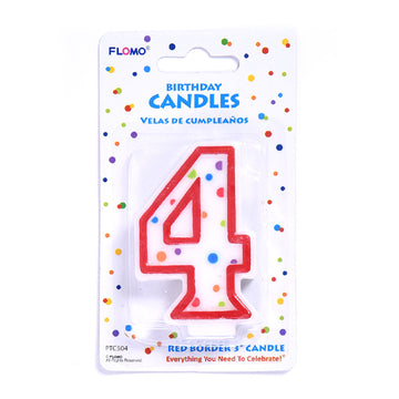 Vela de cumpleaños de 3" 1Pk -Borde rojo numérico "4"