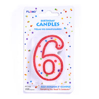 Vela de cumpleaños de 3" 1Pk -Borde rojo numérico "6"