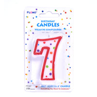 Vela de cumpleaños de 3" 1Pk -Borde rojo numérico "7"