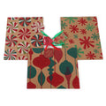 3Pk Christmas Horizontal "Beauty Of Tradition" Glitter Kraft Bag W/ Dc Tag,4 Designs