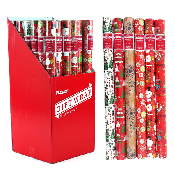 40.9 Sqft Christmas Seasons Greetings Premium Gift Wrap, 30"X196", 2" Core, 8 Designs