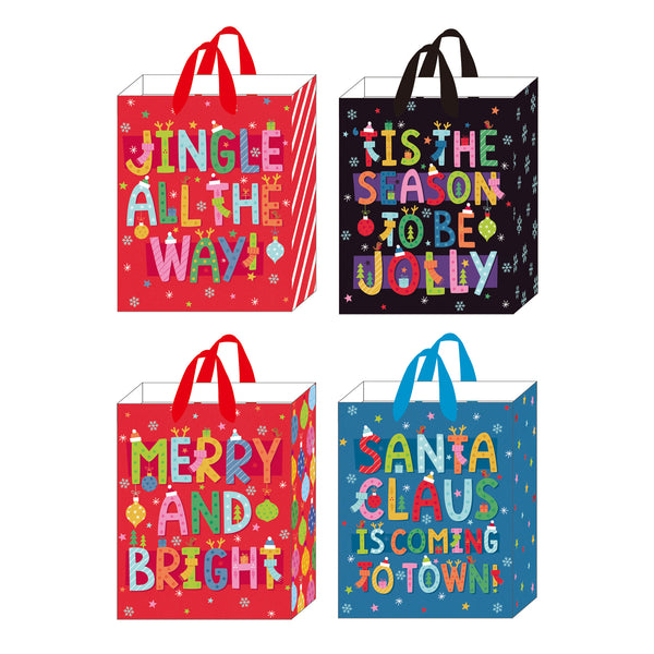 3Pk Large Santa'S Typography Printed Bag, 4 Designs