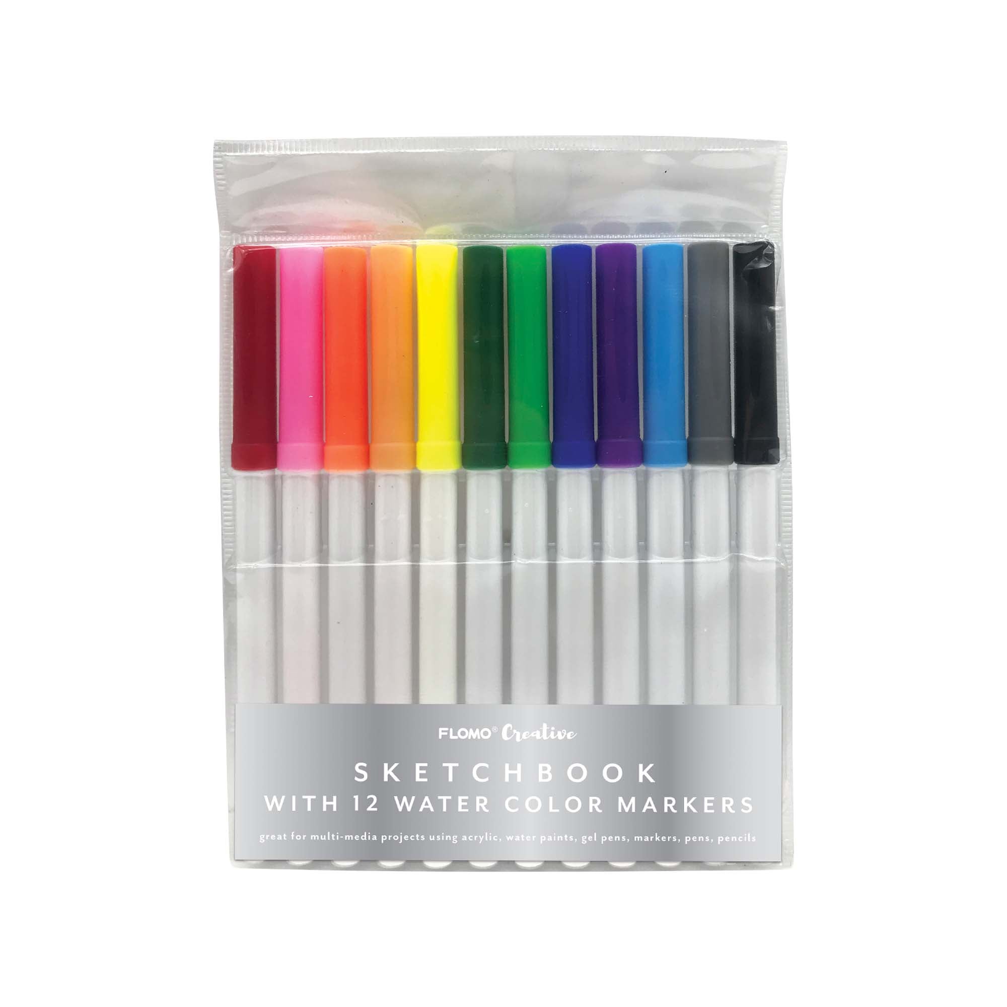 100 Sht 12 X 12 Top Spiral Watercolor Sketch Book W/10Pc Dual Tip Markers