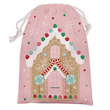 Christmas Gingerbread House Tapestry With Lurex Drawstring Bag 14" X 18"