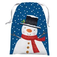 Christmas Snowman Face Tapestry With Lurex Drawstring Bag 14" X 18"