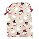 Christmas Santa/Snowman Faces Canvas Drawstring Bag 14" X 18"