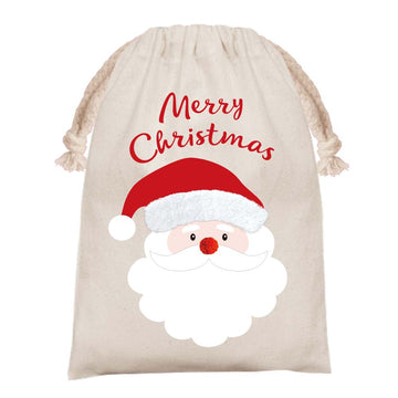 Christmas Santa Face With Tufting & Pom Pom Canvas Drawstring Bag 19" X 29"