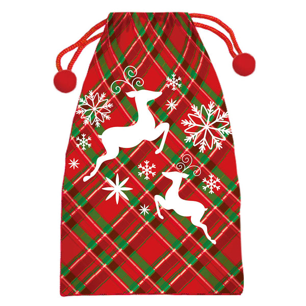 Christmas Reindeers Tapestry With Lurex & Pom Poms Drawstring Bag 19" X 29"