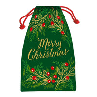 Christmas Merry Christmas With Holly Chenille With Lurex & Pom Poms Drawstring Bag 19" X 29"