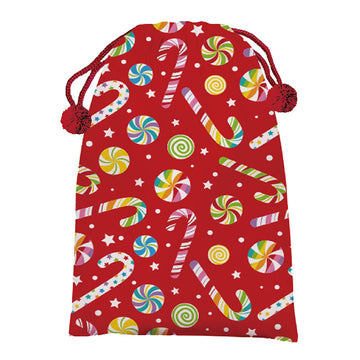 Christmas Candy Tapestry With Lurex & Pom Poms Drawstring Bag 24" X 36"