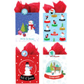 4Pk Medium Christmas Snowglobe Holiday Printed Bag, 4 Designs