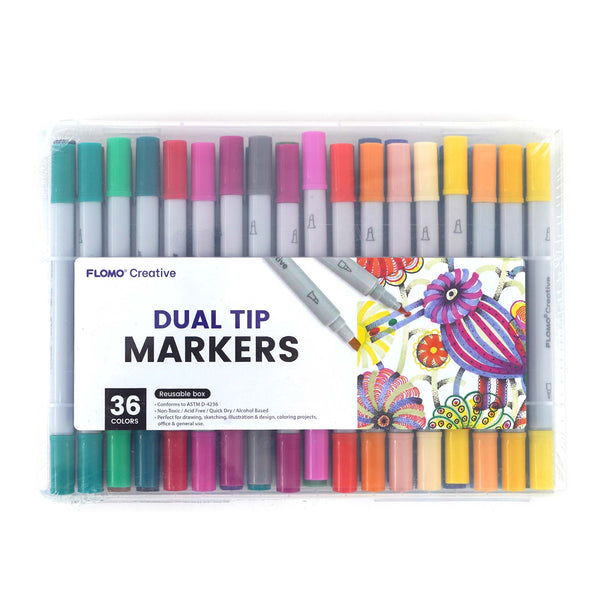 36Ct Dual Tip Chisel & Fine Tip Markers With Gray Barrel In Reusable Case