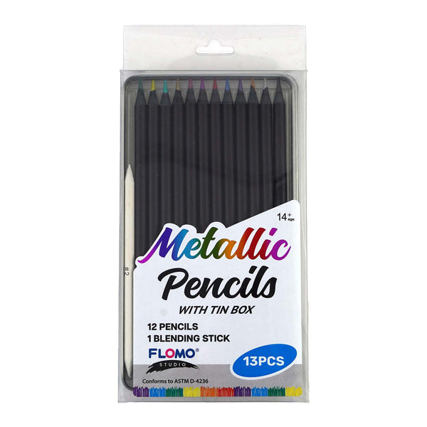 13Pc Metallic Pencils With Tin Case