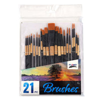 21Pc Black With Natural Wood Handle Brushes