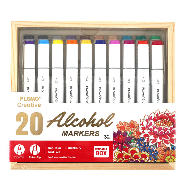 20Ct Dual Tip Chisel & Fine Tip Markers In Wooden Box