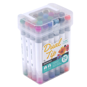 24 Ct Dual Tip Chisel & Fine Tip Markers In Reusable Case With Handle