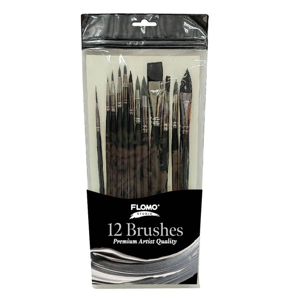 12Ct Black Bristles And Handle Brushes