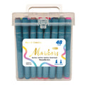 48Ct Dual Tip Chisel & Fine Tip Markers With Gray/Blue Barrel In Reusable Case With Handle